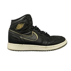 Nike Air Jordan 1 Mid Black Gold Leather kids 4.5 554725-071 Retro Rare Sneakers